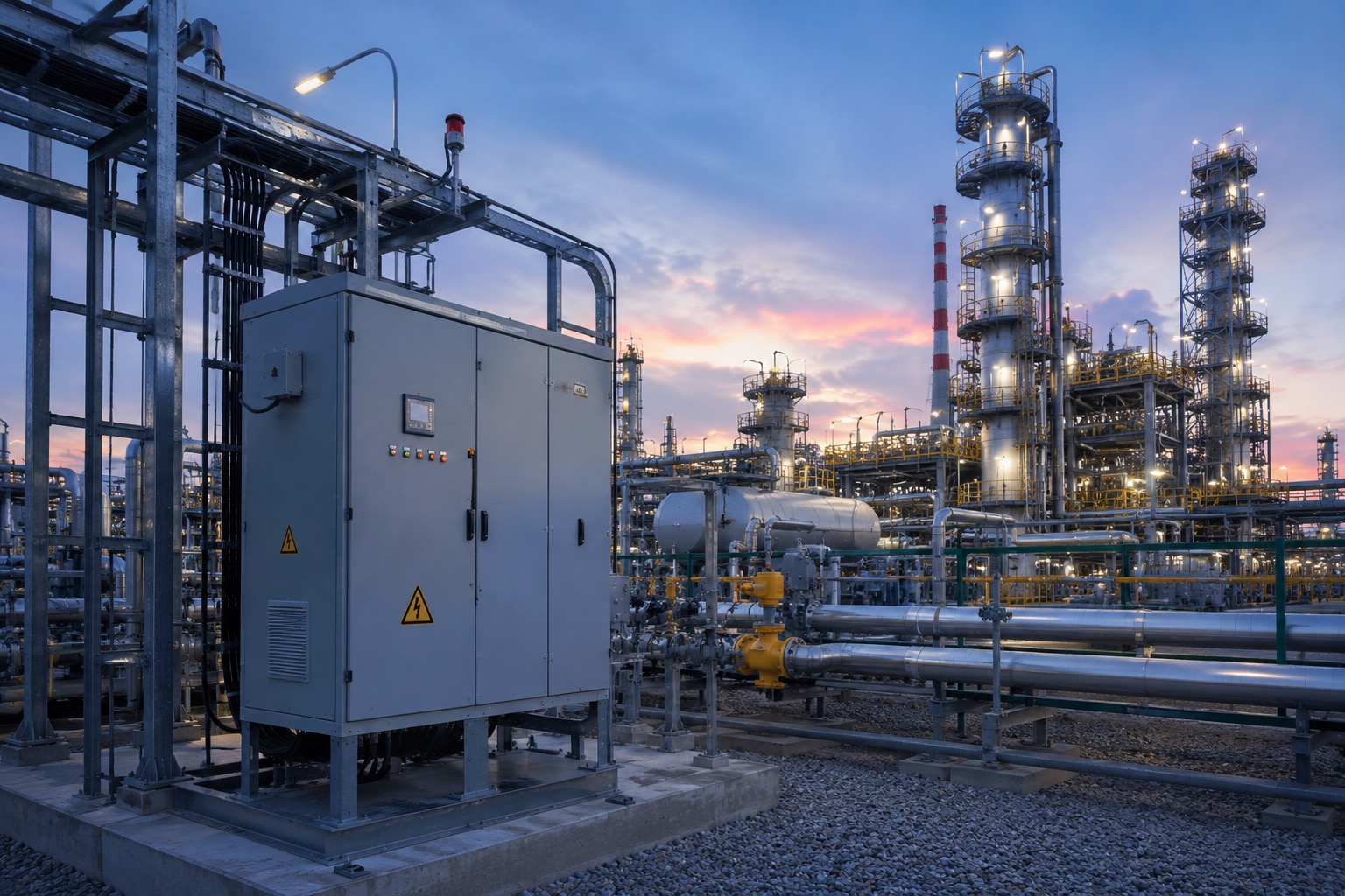 Нефтегазовый объект с промышленной энергетической инфраструктурой